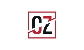 CZ logo design. Initial CZ letter logo monogram design in black and red color with square shape. Pro vector
