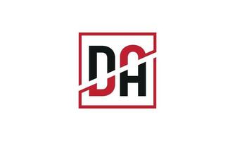 DA logo design. Initial DA letter logo monogram design in black and red color with square shape. Pro vector
