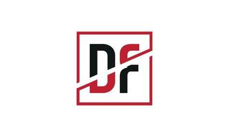 DF logo design. Initial DF letter logo monogram design in black and red color with square shape. Pro vector