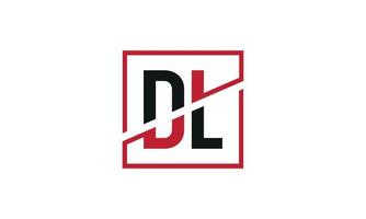 DL logo design. Initial DL letter logo monogram design in black and red color with square shape. Pro vector