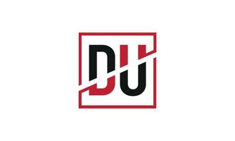 DU logo design. Initial DU letter logo monogram design in black and red color with square shape. Pro vector