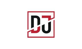 DJ logo design. Initial DJ letter logo monogram design in black and red color with square shape. Pro vector