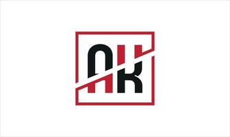 diseño de logotipo AK. diseño inicial del monograma del logotipo de la letra ak en color negro y rojo con forma cuadrada. vector profesional