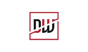 DW logo design. Initial DW letter logo monogram design in black and red color with square shape. Pro vector