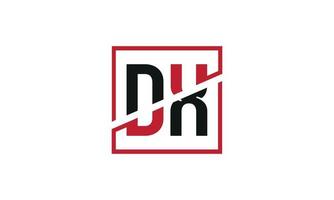 DK logo design. Initial DK letter logo monogram design in black and red color with square shape. Pro vector