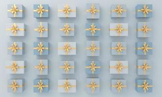 Repeated gift box on blue background. Christmas gift box. New Year concept. photo