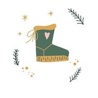 Warm winter clothes design. Winter cute cozy boot with heart in doodle style vector