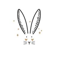 Cute hand drawn line art bunny. Vector New Year 2023 symbol on white background.