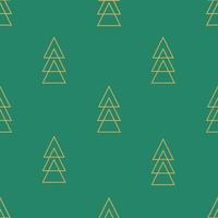 Christmas vector seamless pattern with minimalistic geometric Christmas trees on a dark green background.