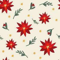 Christmas vector seamless pattern with red poinsettia.