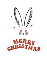 Merry Christmas sign with cute bunny. Vector New Year 2023 symbol on white background.