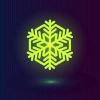 Vector neon green snowflake. Winter icons on dark blue background.