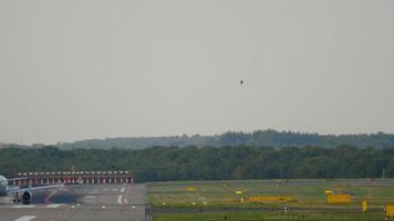 DUSSELDORF, GERMANY JULY 21, 2017 - Eurowings Airbus 320 D ABGP turn to start before departure at sunset. Dusseldorf airport video