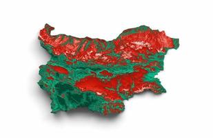 mapa de bulgaria con los colores de la bandera mapa en relieve sombreado rojo y verde ilustración 3d foto