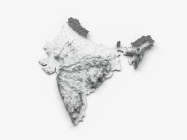 India Map Flag Shaded relief Color Height map on white Background 3d illustration photo