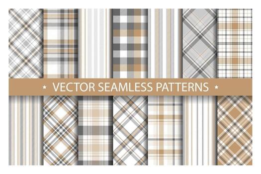 Set plaid pattern seamless. Tartan patterns fabric texture. Checkered geometric vector background. Scottish stripe blanket backdrop