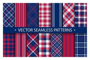 Set plaid pattern seamless. Tartan patterns fabric texture. Checkered geometric vector background. Scottish stripe blanket backdrop