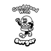 diseño de camiseta retro vintage antiguo tema de buen humor con libro de colorear de hamburguesa vector