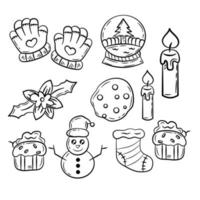 christmas elements collection set vector hand draw style coloring book