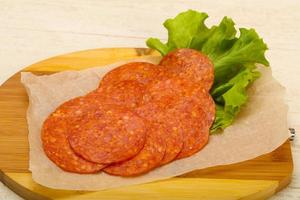 Pepperoni sausage dish view photo