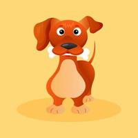 Dachshund cartoon dog. Cute dog character holding bone on his teeth. Design for prints, textile, online shops, web, landing vector