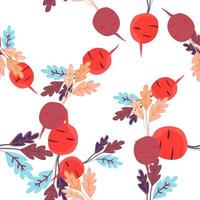 Hand drawn radish seamless pattern. Radish with leaves backdrop. vector