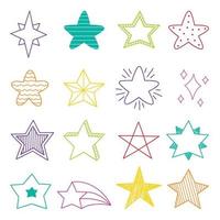 Hand drawn set of stars doodle. Vector illustration isolated on white background