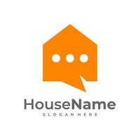 Home and talk logo - house with chimney and chat or message symbol. Realty and estate agency, discussion, conversation and communication vector icon.
