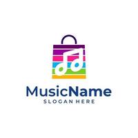 plantilla de ilustración de logotipo de bolsa de tienda de compras de música. vector de concepto de diseño de logotipo de música de tienda