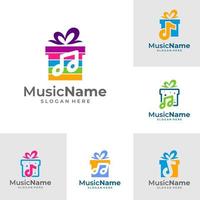 Set of Gift Music Logo Vector Icon Illustration. Music logo design template