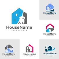 conjunto de conceptos de diseños de logotipo de casa limpia. plantilla vectorial del logotipo del servicio de limpieza. vector