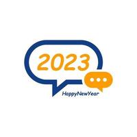 feliz año nuevo 2023 texto con concepto de diseño de chat. portada del diario de negocios para 2023 con deseos. plantilla de diseño de folleto, tarjeta, banner. ilustración vectorial aislado sobre fondo blanco. vector