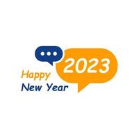 feliz año nuevo 2023 texto con concepto de diseño de chat. portada del diario de negocios para 2023 con deseos. plantilla de diseño de folleto, tarjeta, banner. ilustración vectorial aislado sobre fondo blanco. vector