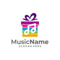 Gift Music Logo Vector Icon Illustration. Music logo design template