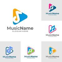 conjunto de vectores de diseño de plantilla de logotipo de música de reproducción, emblema, concepto de diseño, símbolo creativo, icono