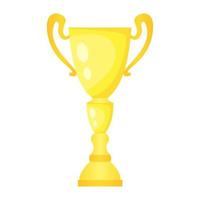 Vector golden trophy champion cup. Championship prize for first place. Victory symbol isolated on white background.