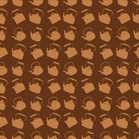 Seamless Brown Pattern with Kettle. Vector background with different teapots. Endless kitchen texture.