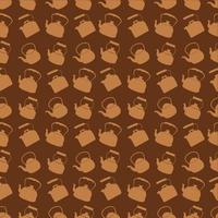 Seamless Brown Pattern with Kettle. Vector background with different teapots. Endless kitchen texture.