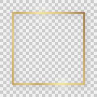 Gold shiny square frame with glowing effects and shadows. Vector illustration