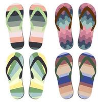 Set of Beach Slippers. Different Styles and Colors of Summer Flip Flops Over White Background vector