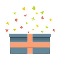 Beautiful cardboard and paper gift box with lid and ribbon. Vector illustration