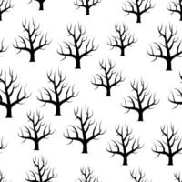 árboles curvos en blanco y negro sin costuras sin fondos de hojas. textura transparente del bosque vectorial. vector