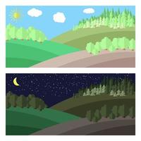 Edge of the Forest. Day and Night in the Forest. vector