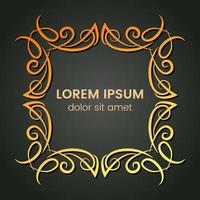 A square golden monogram element on a dark background. Vector illustration.