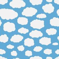 Seamless background with blue sky and white cartoon clouds. Vector illustration.