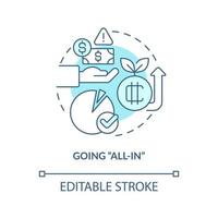 Going all in turquoise concept icon. Cryptocurrency trader fail. Crypto mistake abstract idea thin line illustration. Isolated outline drawing. Editable stroke. vector