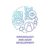 Immunology and assay development blue gradient concept icon. Pandemic preclinical research abstract idea thin line illustration. Isolated outline drawing vector