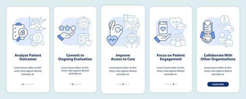 avance de la pantalla de la aplicación móvil de incorporación azul claro del sistema de salud. tutorial 5 pasos instrucciones gráficas editables con conceptos lineales. interfaz de usuario, ux, plantilla de interfaz gráfica de usuario. vector