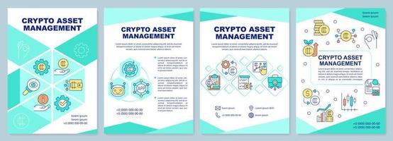 Tokenized assets management mint brochure template. Crypto. Leaflet design with linear icons. Editable 4 vector layouts for presentation, annual reports.