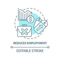 Reduces employment turquoise concept icon. Economic correlation. Effect of inflation abstract idea thin line illustration. Isolated outline drawing. Editable stroke. vector